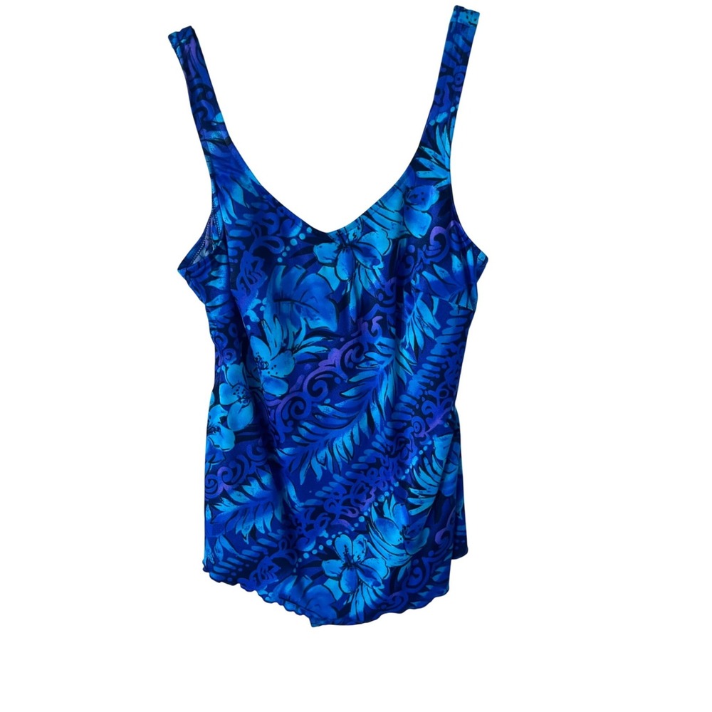 Maxine of Hollywood Blue Tropical Floral Sarong Swimsuit 18W Vintage Style READ